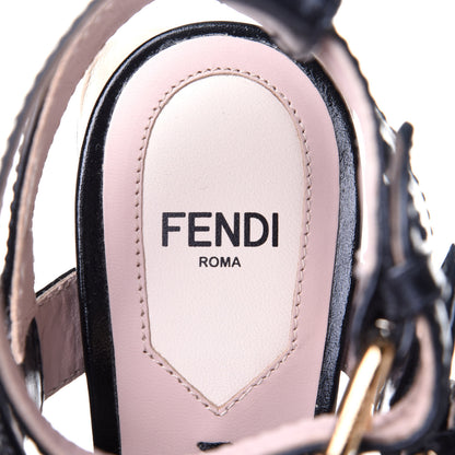 Fendi Vitello Karligraphy Embossed FFrame Ankle Strap Sandals 36 Black 9 of 10