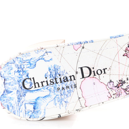 Christian Dior Canvas Around The World Embroidered Dway 40mm Slide Sandals 40.5 White Multicolor 7 of 9