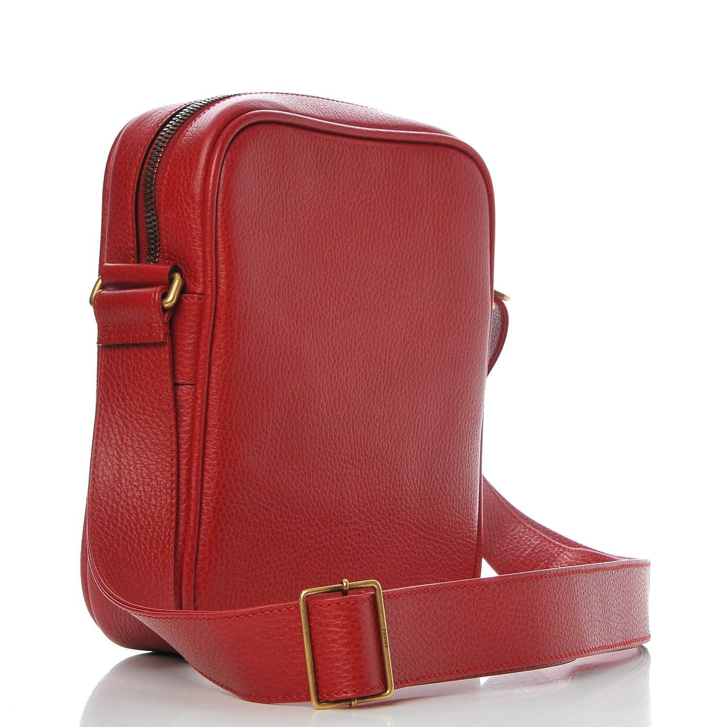 Gucci Grained Calfskin Logo Messenger Bag Hibiscus Red 3 of 7