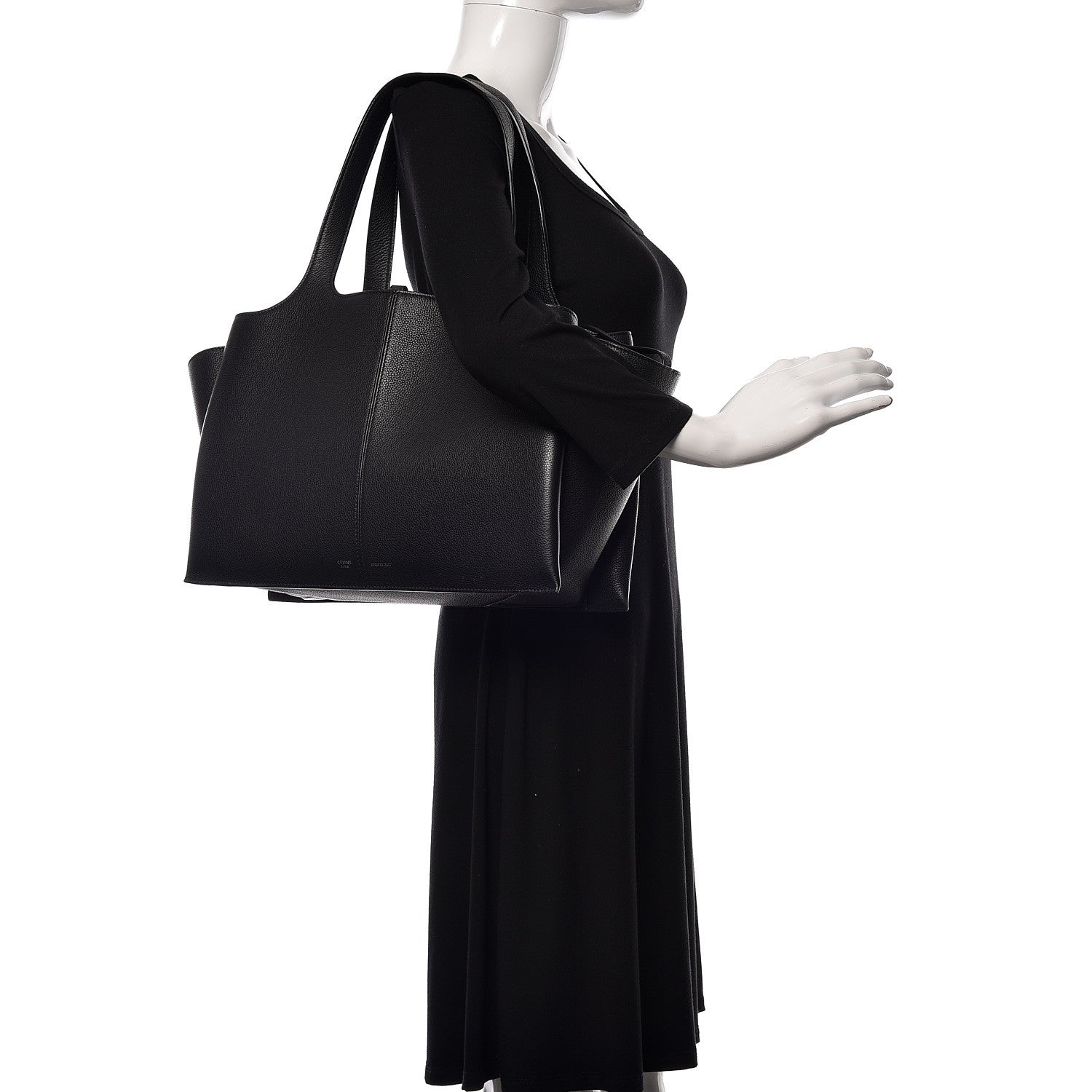 Celine Baby Grained Calfskin Medium Tri-Fold Bag Black 2 of 11
