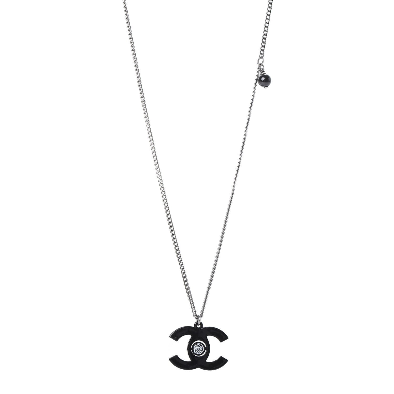 Chanel Enamel CC Camellia Necklace Black 2 of 5