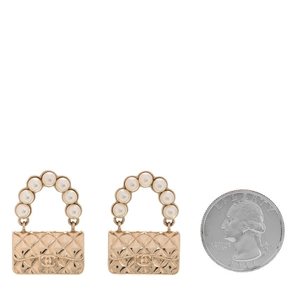 Chanel Pearl Quilted CC Flap Bag Earrings Gold 2 of 4