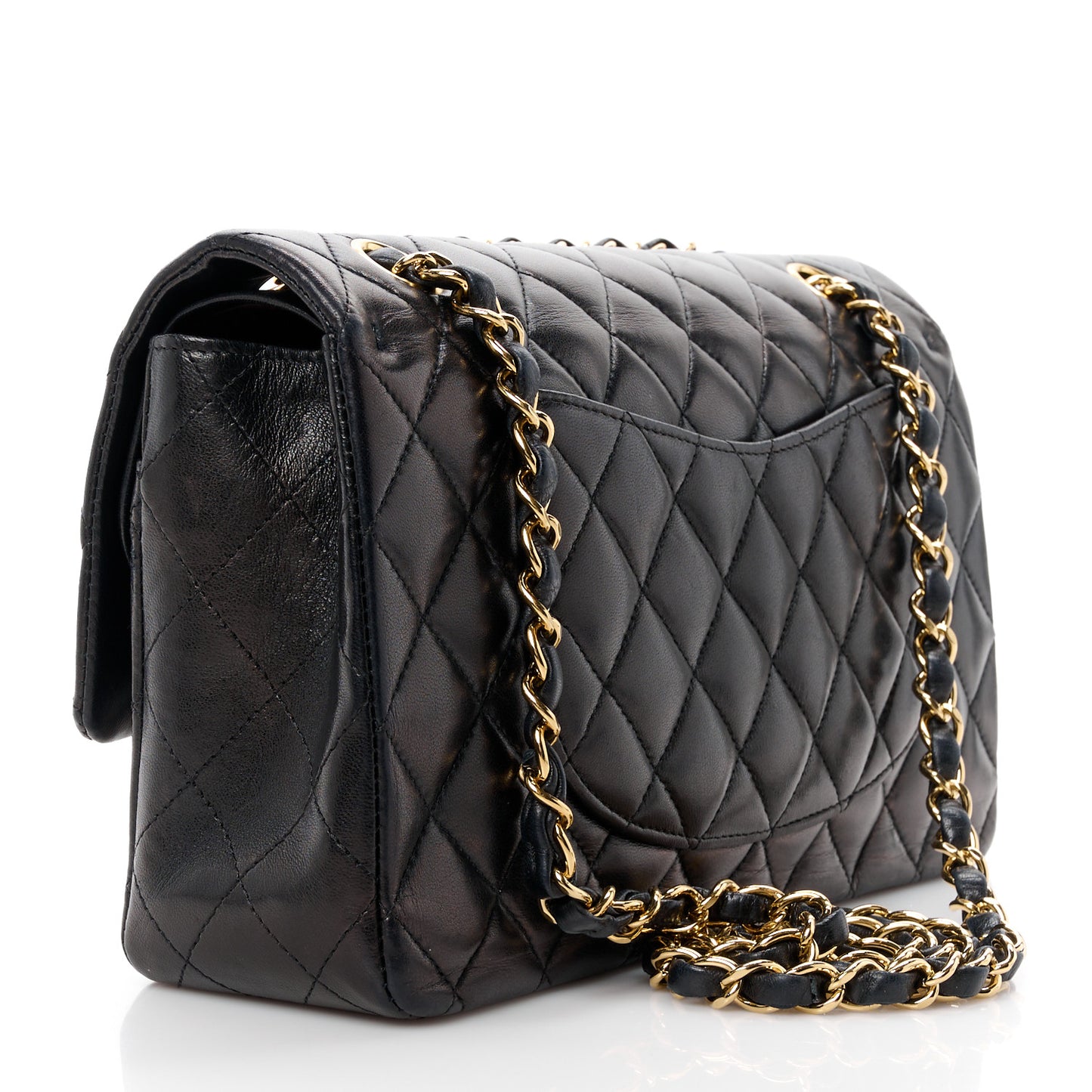 Lambskin Quilted Medium Double Flap Black
