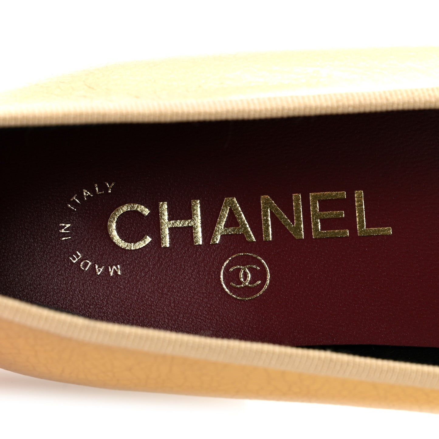 Metallic Crackled Laminated Calfskin CC Cap Toe Ballerina Flats 37.5 Gold Silver