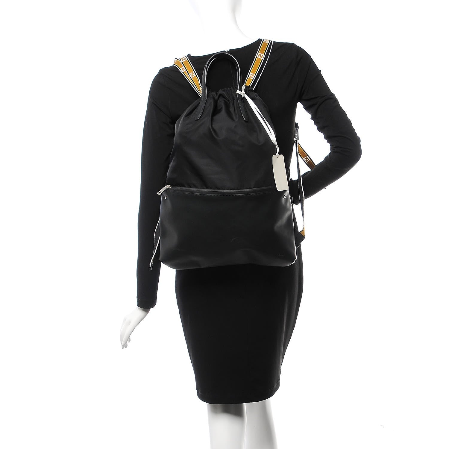 Fendi Nylon Vitello Drawstring Backpack Black 2 of 7