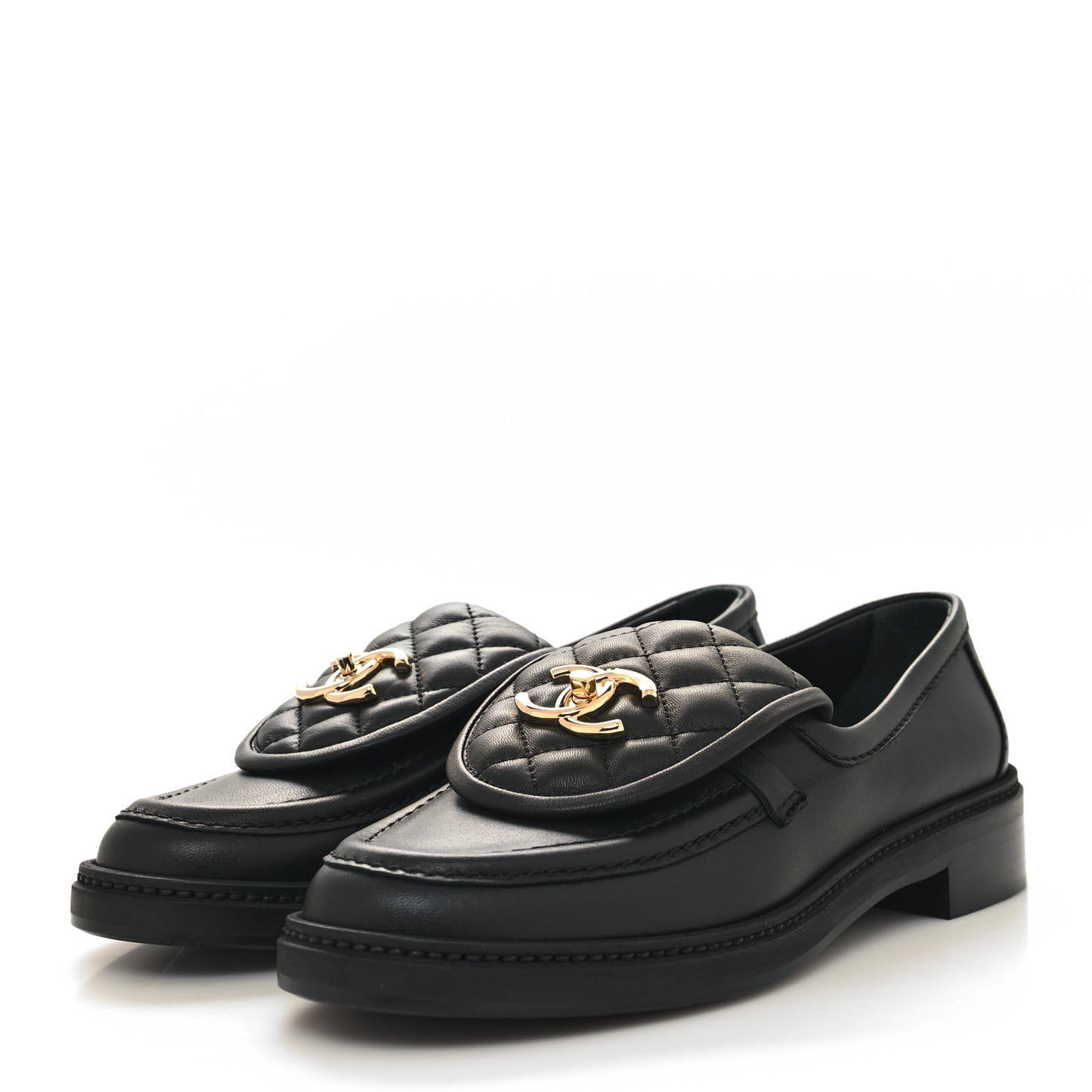 Lambskin Quilted CC Turnlock Loafers 37.5 Black