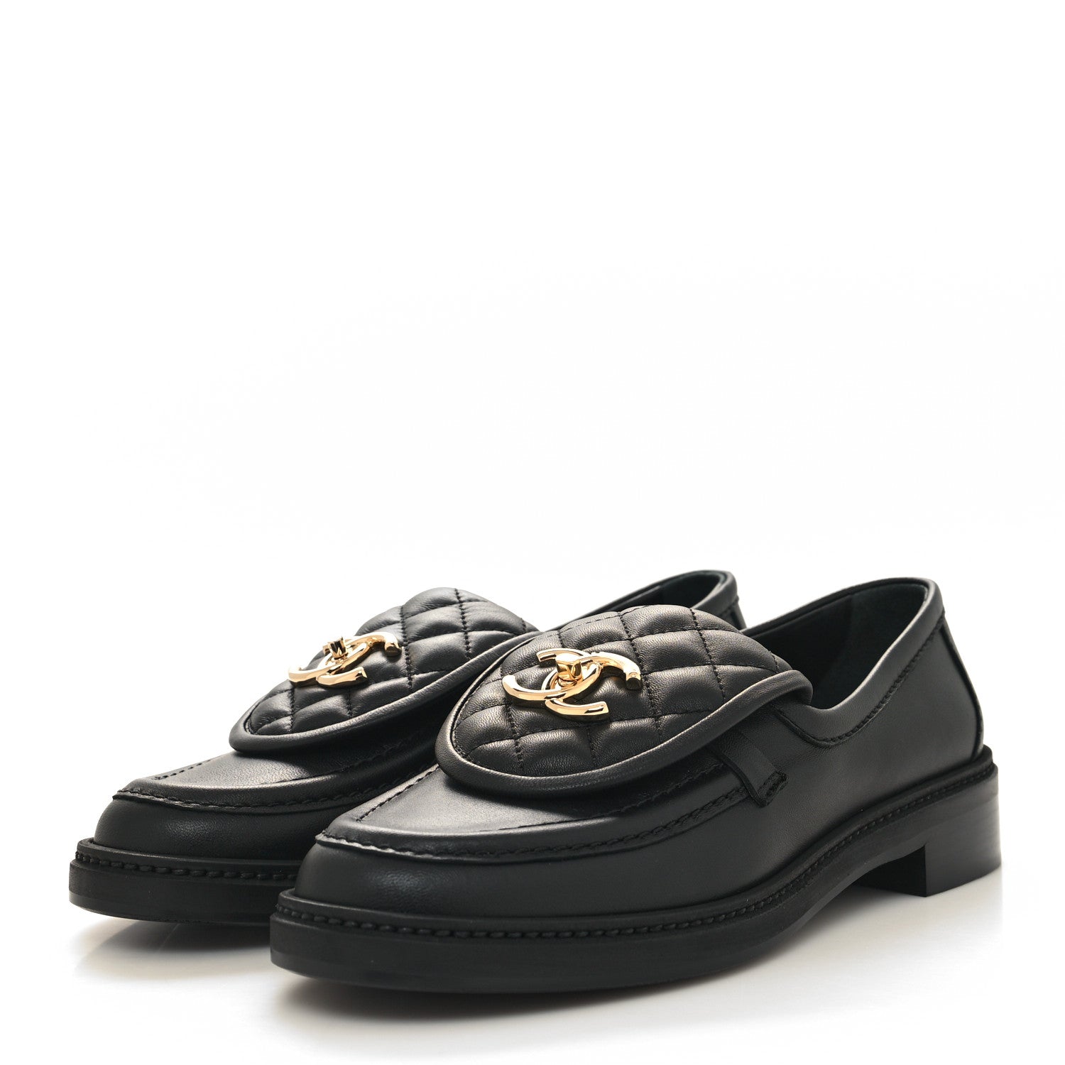 Chanel Lambskin Quilted CC Turnlock Loafers 37.5 Black 3 of 9