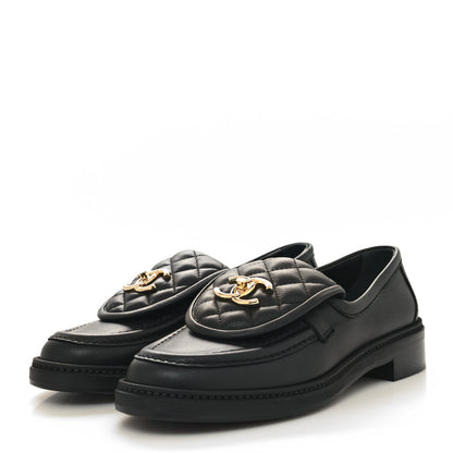 Chanel Lambskin Quilted CC Turnlock Loafers 37.5 Black 3 of 9