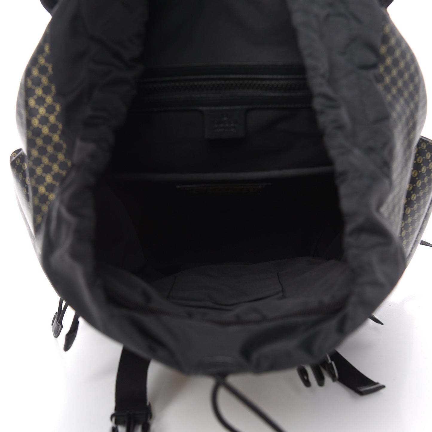 X DAPPER DAN Calfskin Laminated Ayers GG Micro Monogram Double Buckle Backpack Black Gold