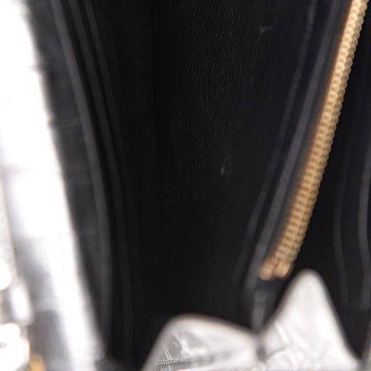 Saint Laurent Calfskin Crocodile Embossed Monogram Chain Wallet Argento 8 of 13