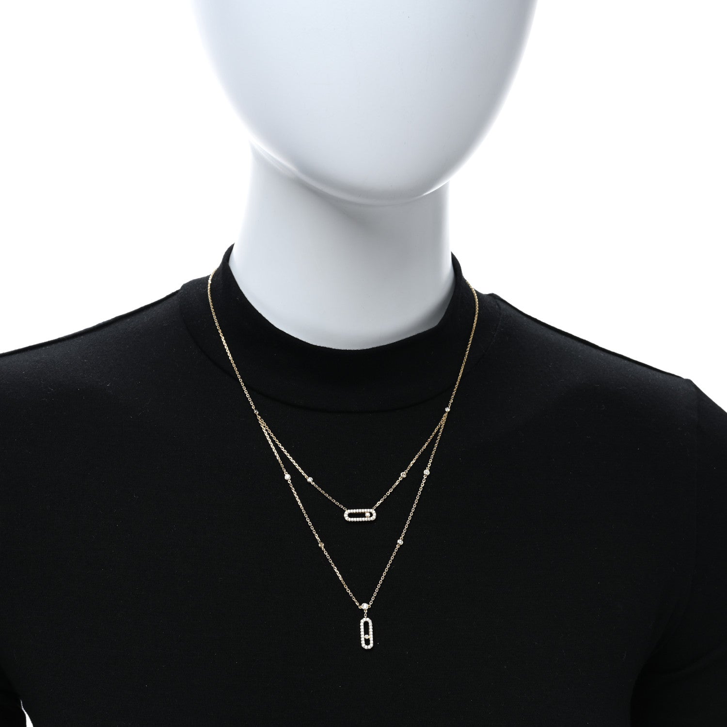 Messika 18K Yellow Gold Diamond Move Uno 2 Rows Pave Necklace 3 of 5