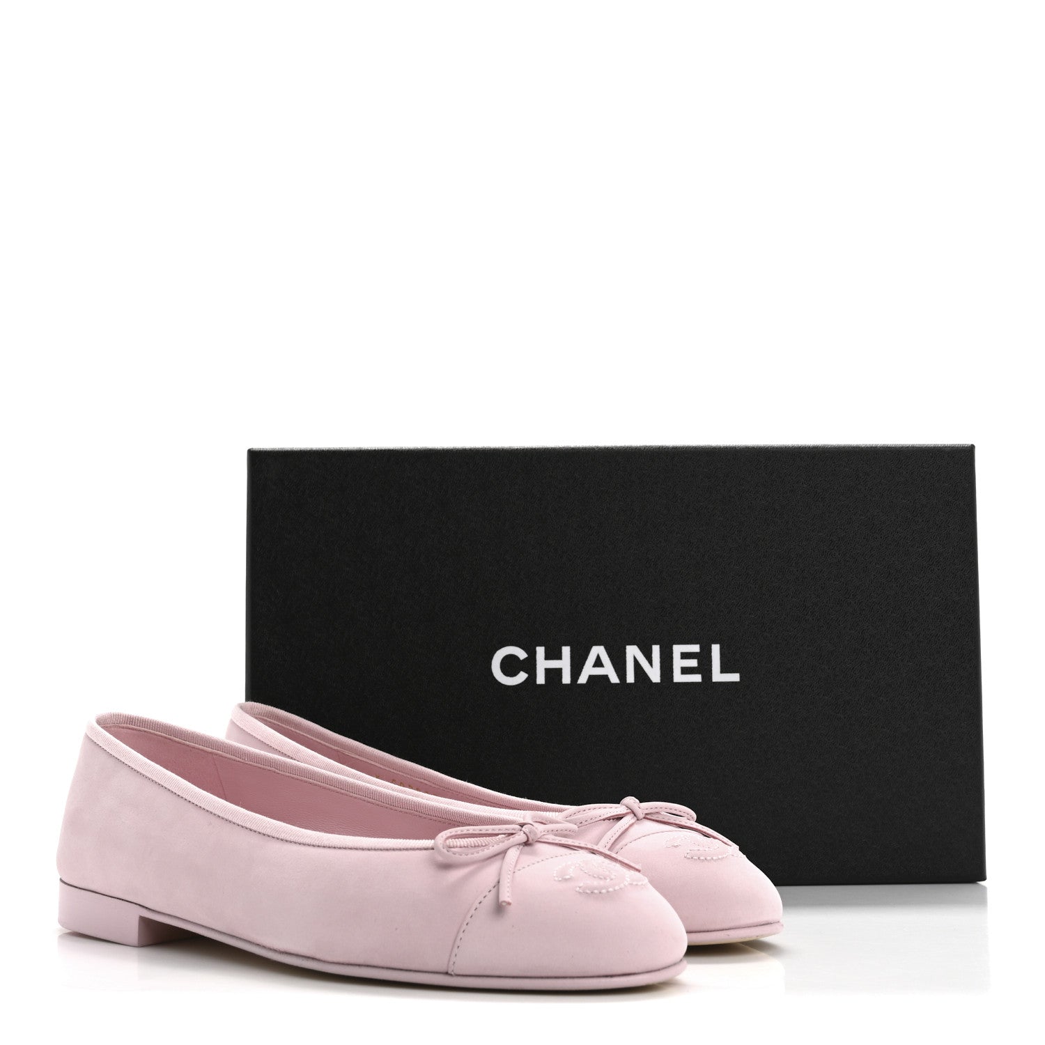 Chanel Suede Calfskin Cap Toe CC Ballerina Flats 37.5 Light Pink 10 of 10