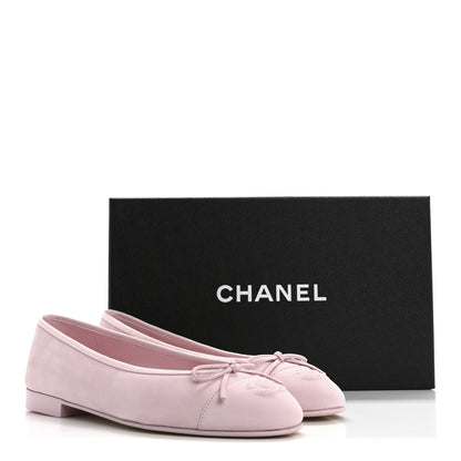 Chanel Suede Calfskin Cap Toe CC Ballerina Flats 37.5 Light Pink 10 of 10