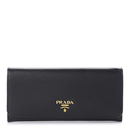 Prada Saffiano Metal Continental Flap Wallet Black 1 of 10