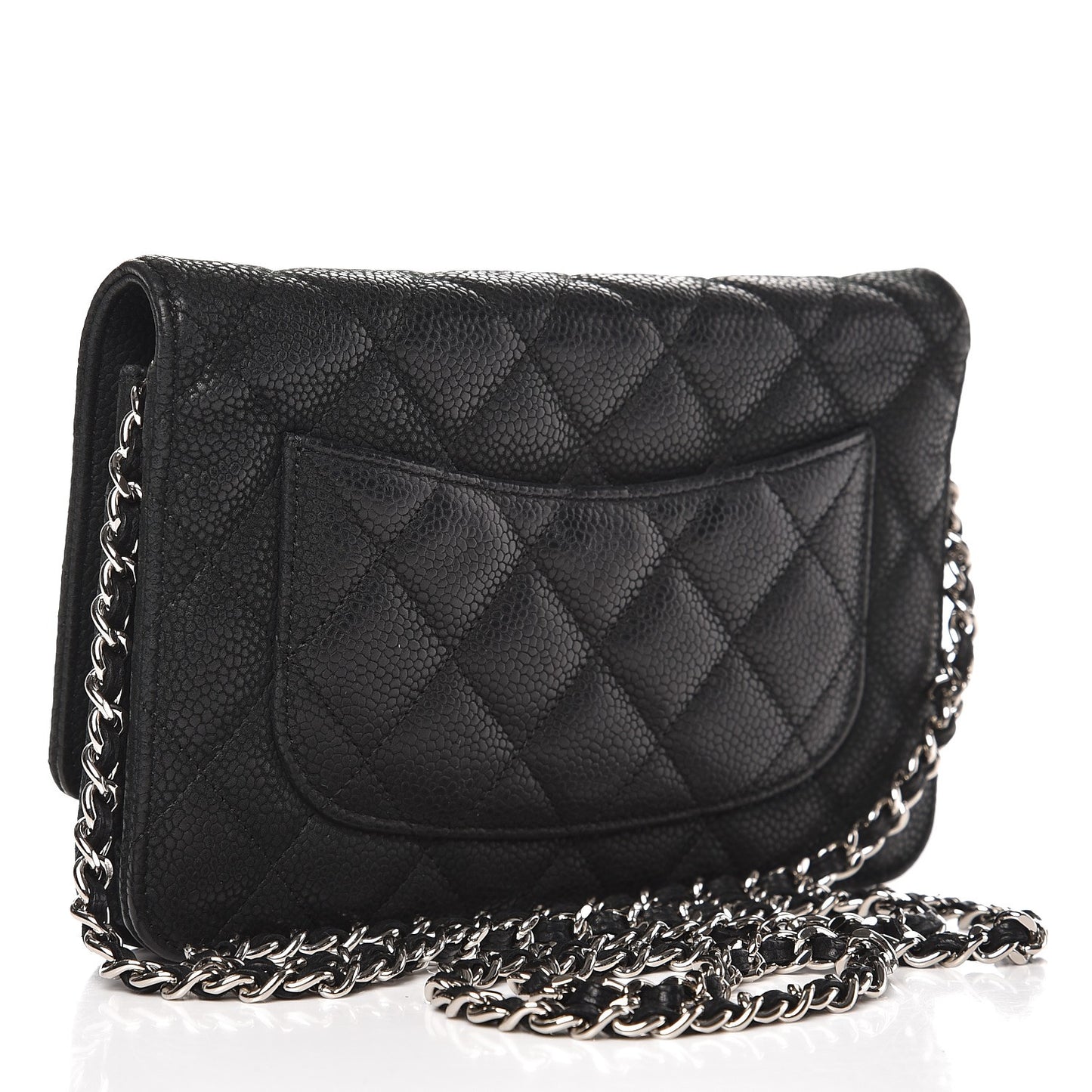 Iridescent Caviar Quilted Wallet On Chain WOC Black