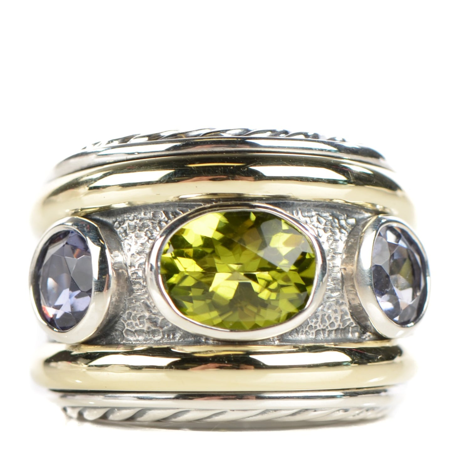 Sterling Silver 14K Yellow Gold Amethyst Peridot Renaissance Ring 52 6