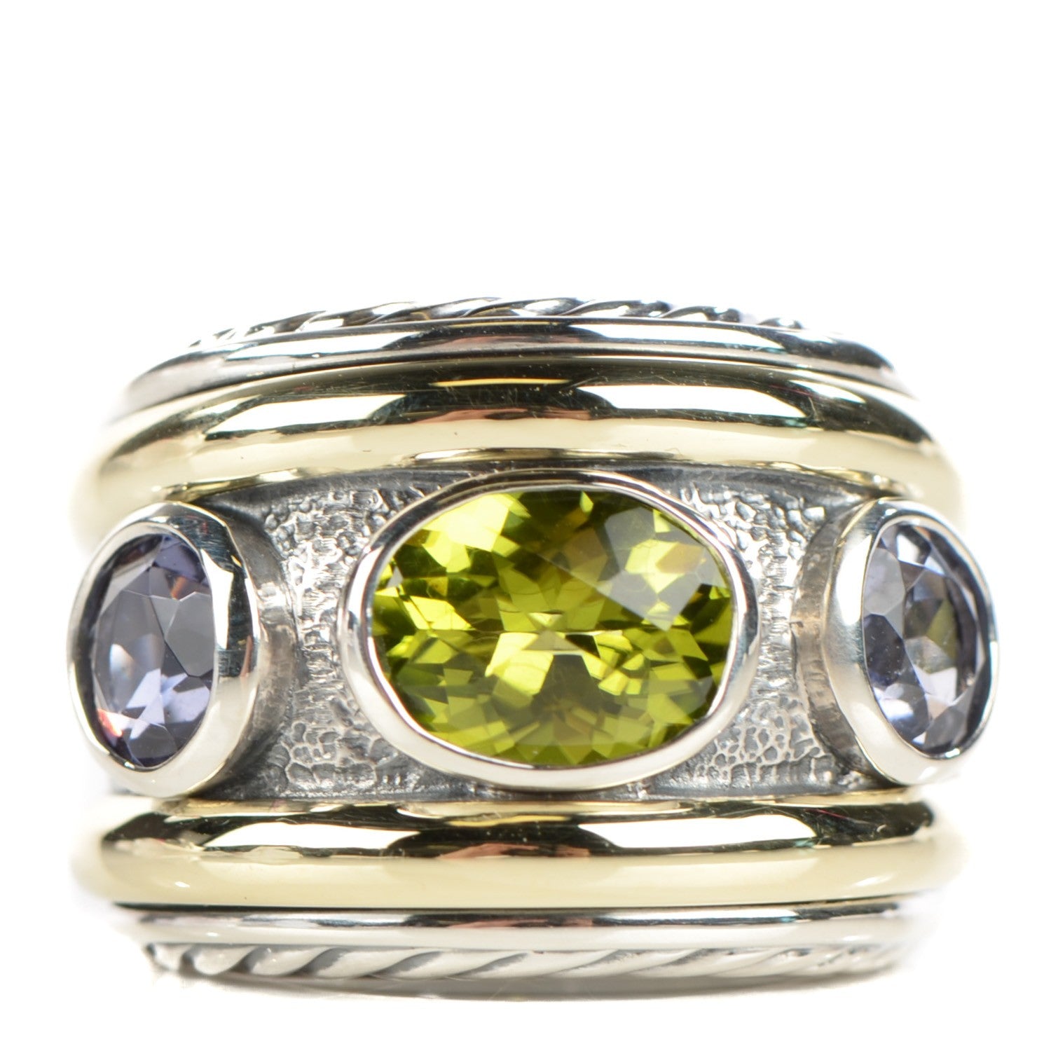 David Yurman Sterling Silver 14K Yellow Gold Amethyst Peridot Renaissance Ring 52 6 1 of 5