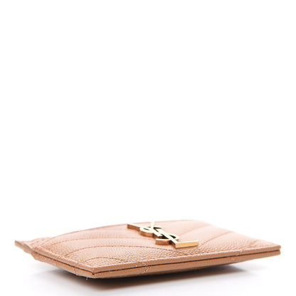 Saint Laurent Grain De Poudre Matelasse Chevron Monogram Credit Card Case Dune 3 of 7