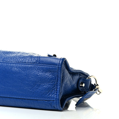 Balenciaga Agneau Classic Silver Hardware Mini City Logo Strap Bleu Electric Black 9 of 9
