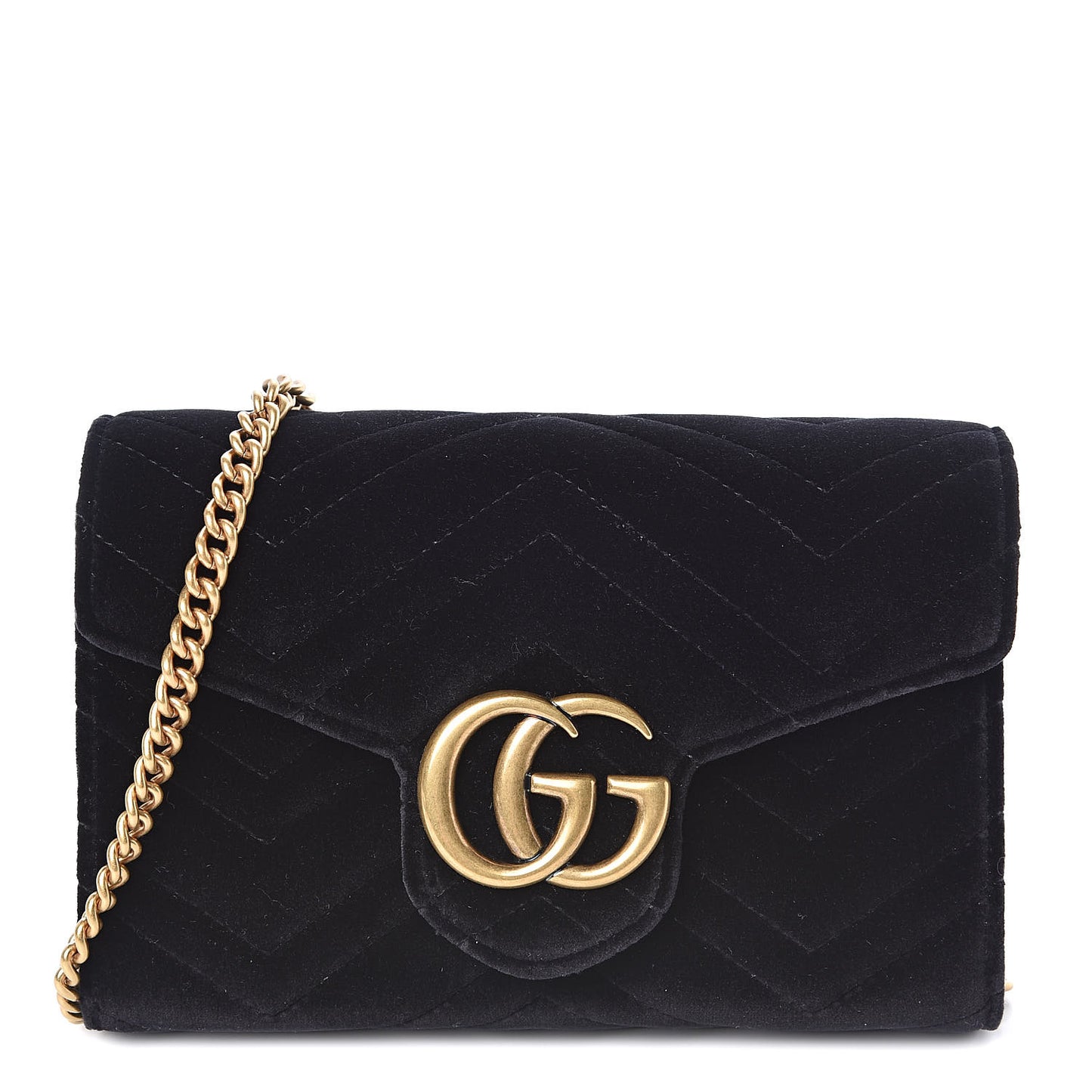 Velvet Matelasse GG Marmont Chain Wallet Black