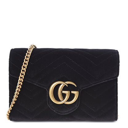 Gucci Velvet Matelasse GG Marmont Chain Wallet Black 1 of 11