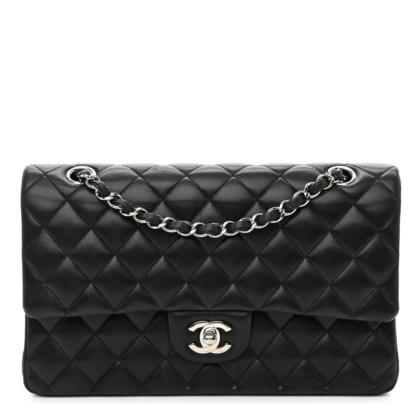Lambskin Quilted Medium Double Flap Black