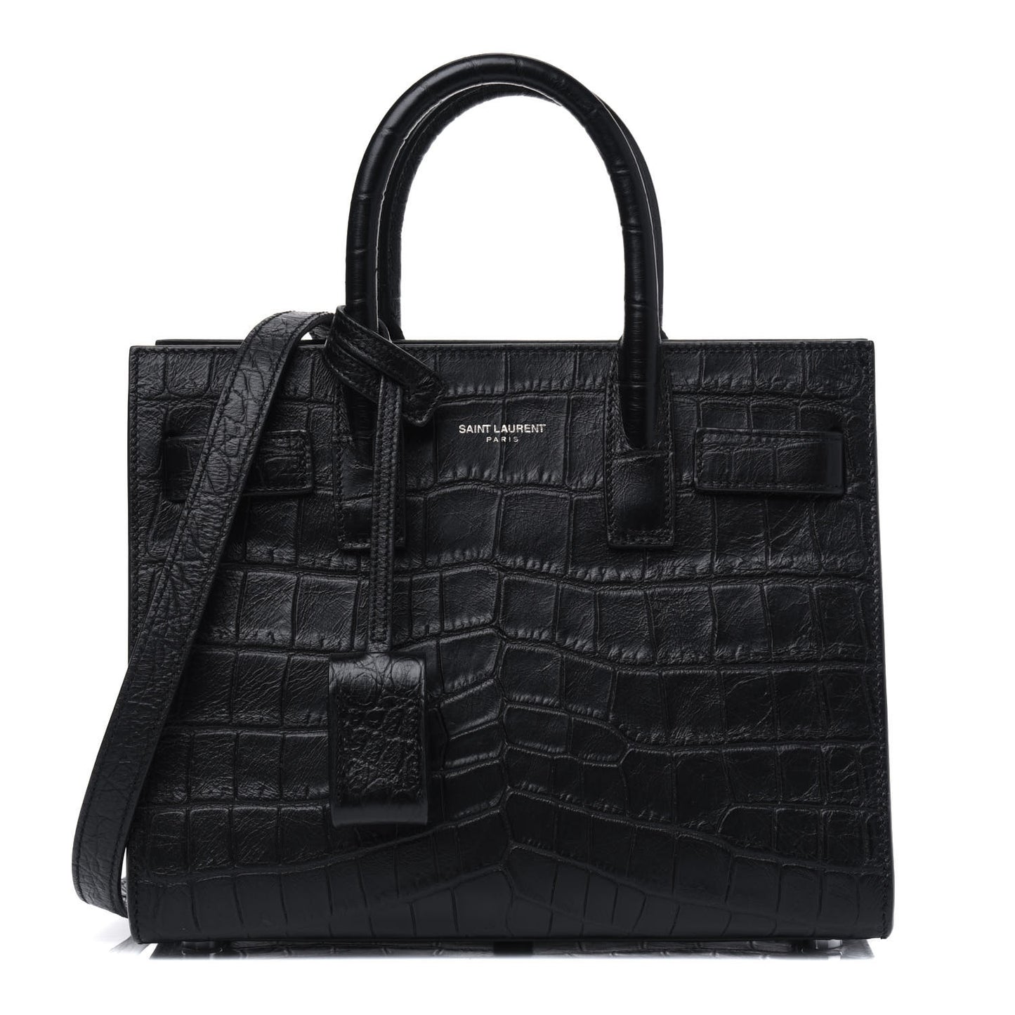 Calfskin Crocodile Embossed Nano Sac De Jour Black