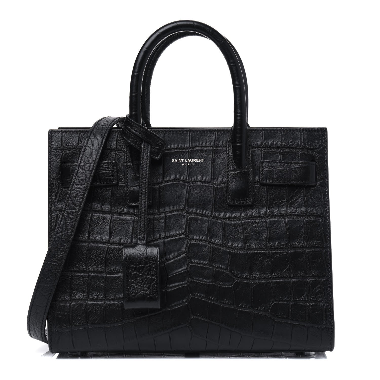 Saint Laurent Calfskin Crocodile Embossed Nano Sac De Jour Black 1 of 4