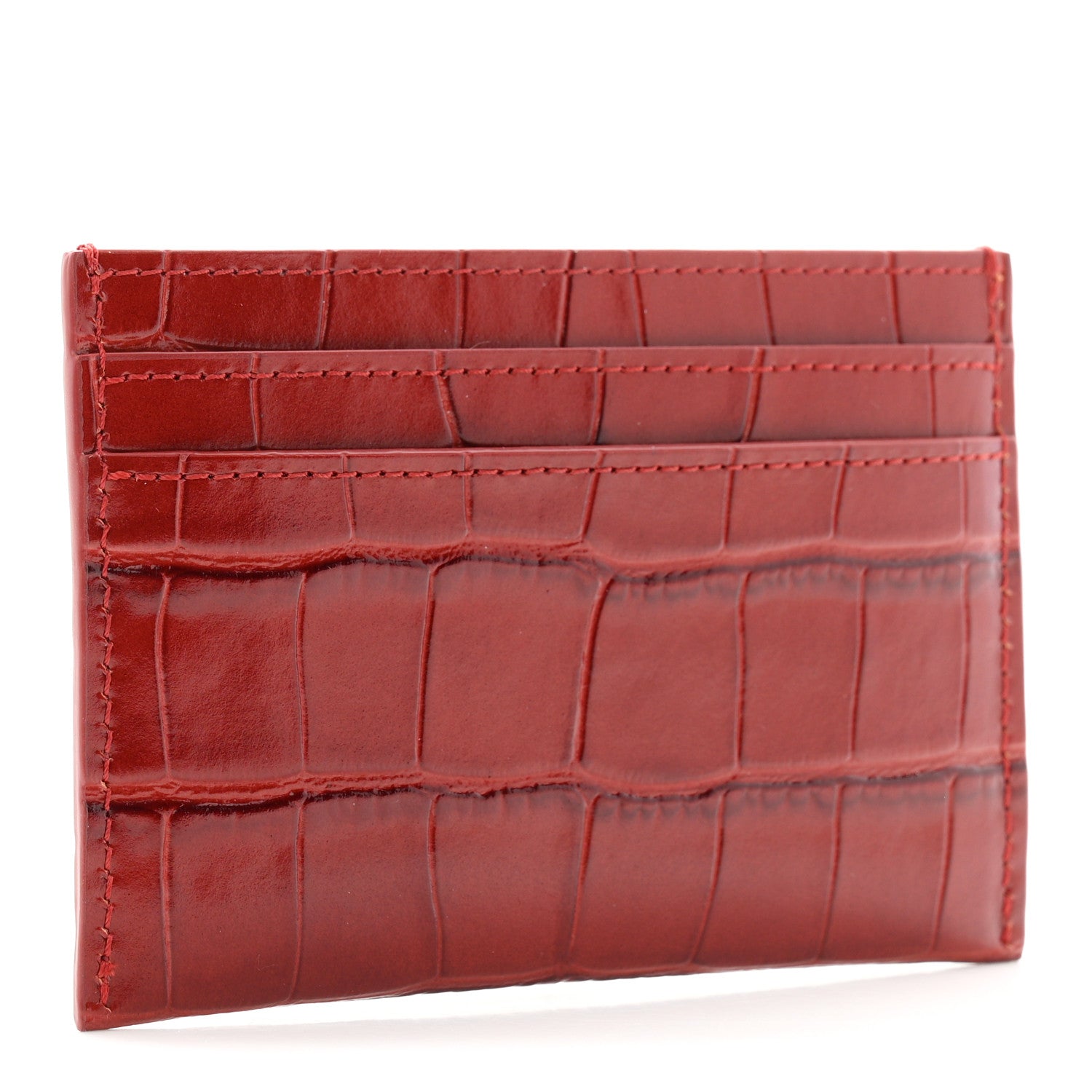 Chanel Calfskin Crocodile Embossed Crococo Card Holder Burgundy