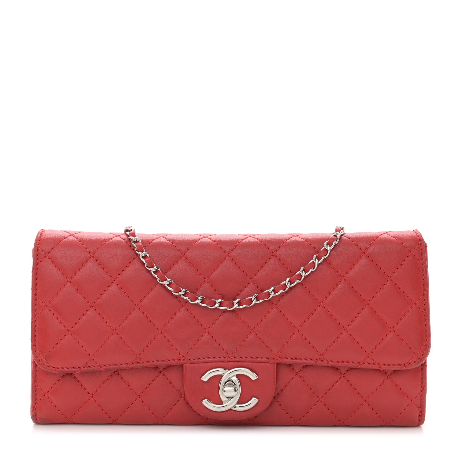 Lambskin Quilted Chain Clutch Flap Red