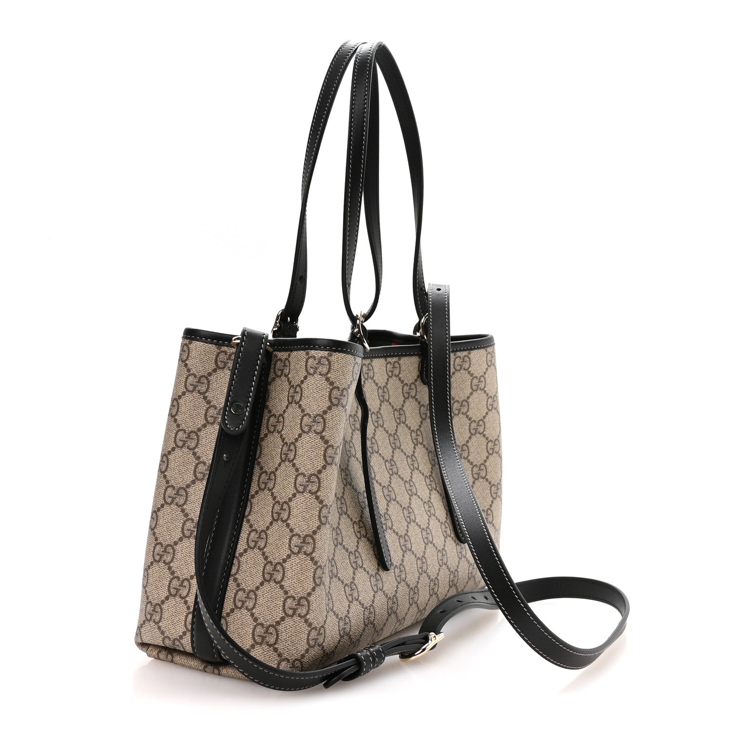 Gucci GG Supreme Monogram Emblem Medium Tote Bag Beige Black 3 of 10