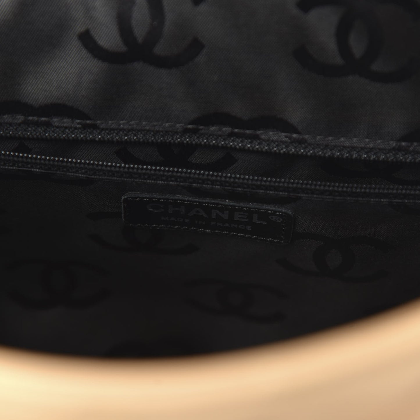 Calfskin Quilted Large Cambon Flap Beige Black