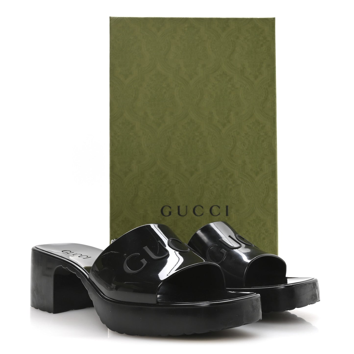 Rubber Gucci Logo Womens Platform 20/60mm Slide Sandals 37 Black