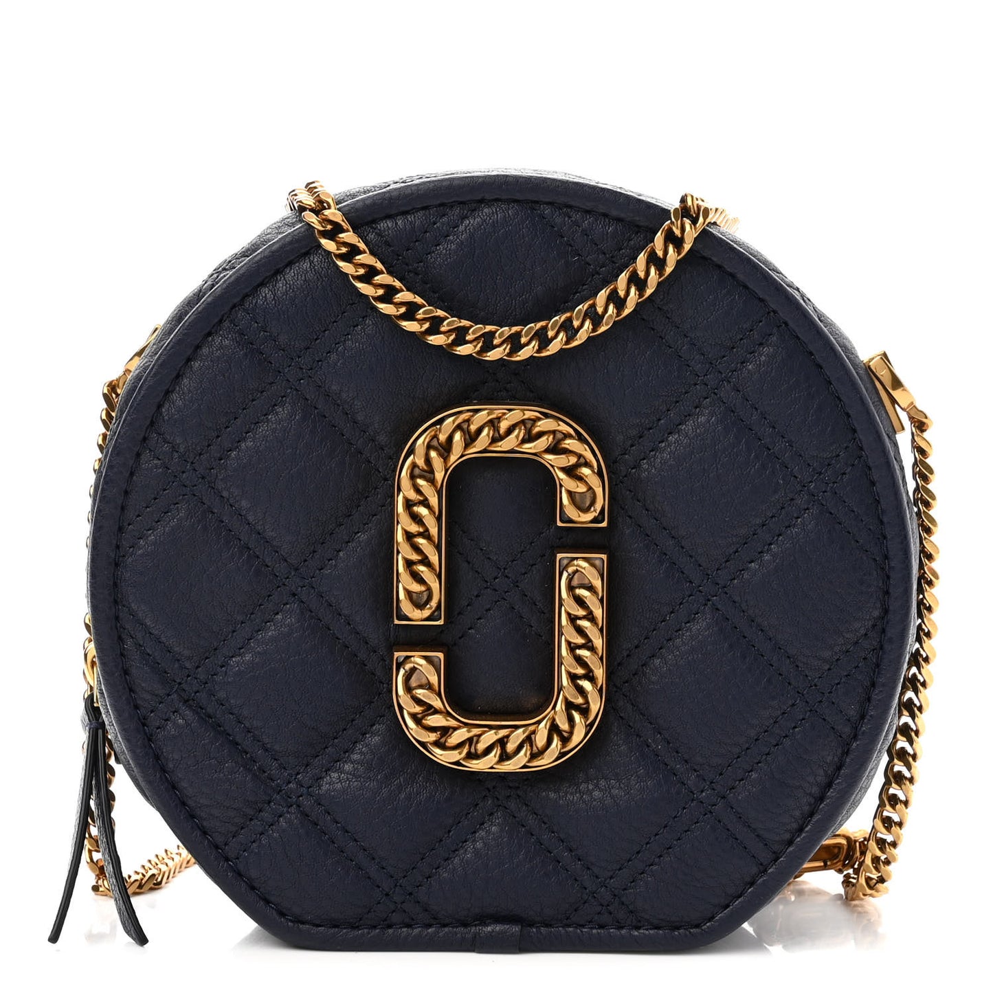 Grained Calfskin Quilted The Status Round Crossbody Navy