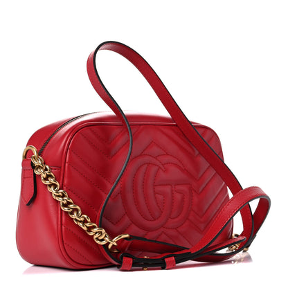 Gucci Calfskin Matelasse Small GG Marmont Chain Shoulder Bag Hibiscus Red 3 of 14
