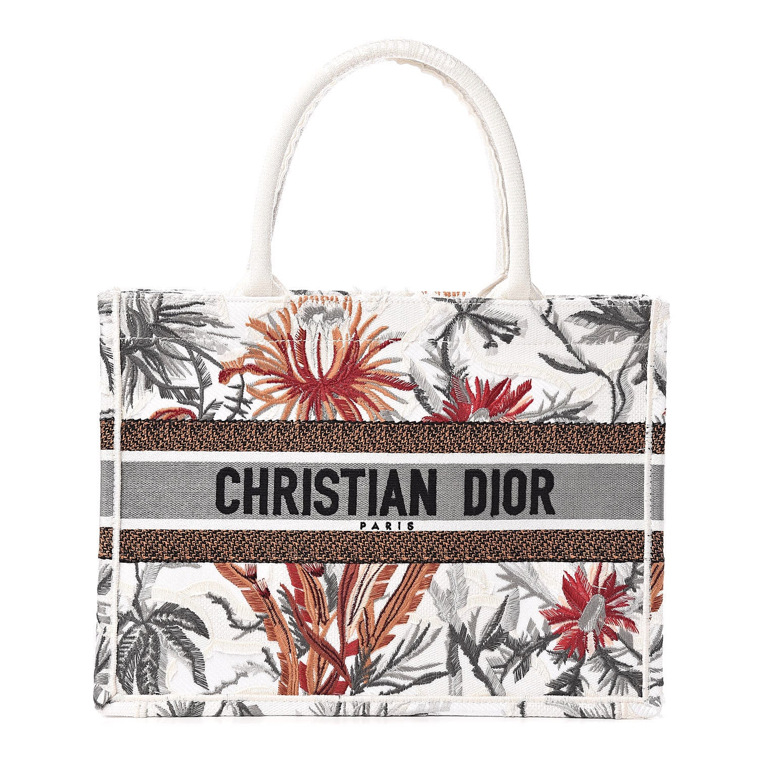 Christian Dior Canvas Embroidered Medium Camouflage Flowers Book Tote Latte Multicolor 1 of 10