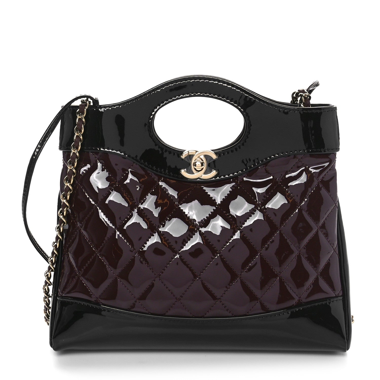 Chanel Patent Calfskin Quilted Mini 31 Shopping Bag Burgundy Black 1 of 11