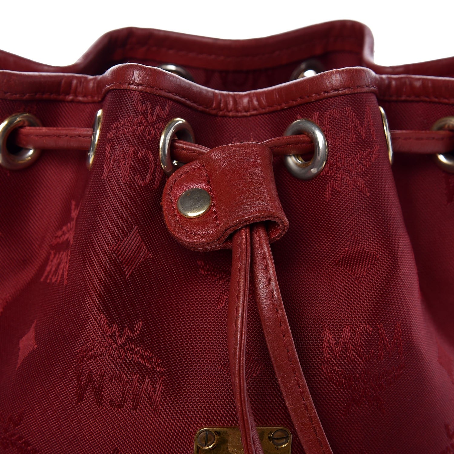 MCM Nylon Monogram Bucket Shoulder Bag Red 13 of 17