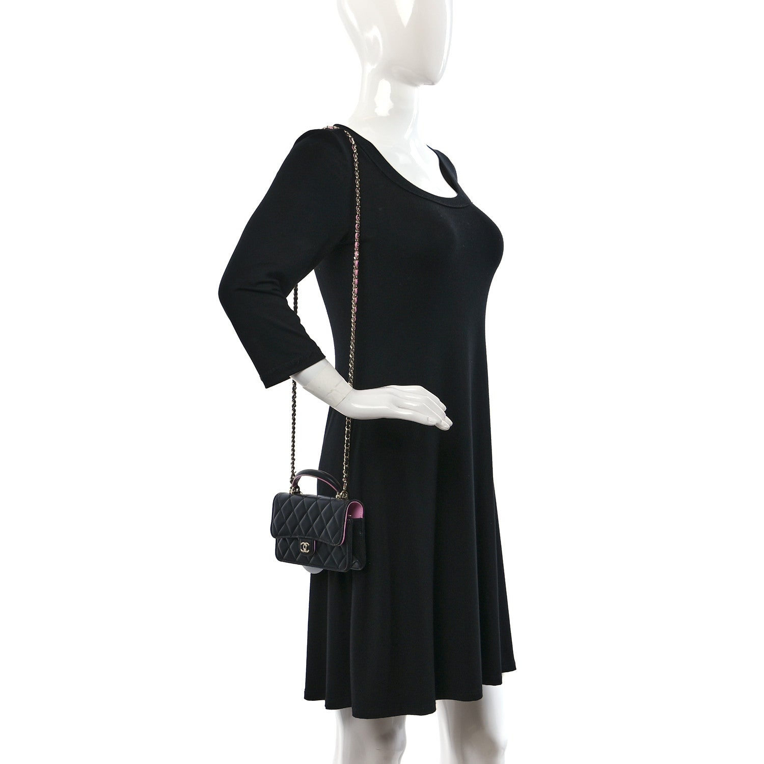 Chanel Lambskin Quilted Flap Phone Holder With Chain Black Lilac 2 of 10