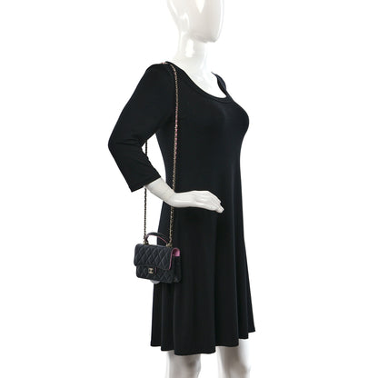 Chanel Lambskin Quilted Flap Phone Holder With Chain Black Lilac 2 of 10