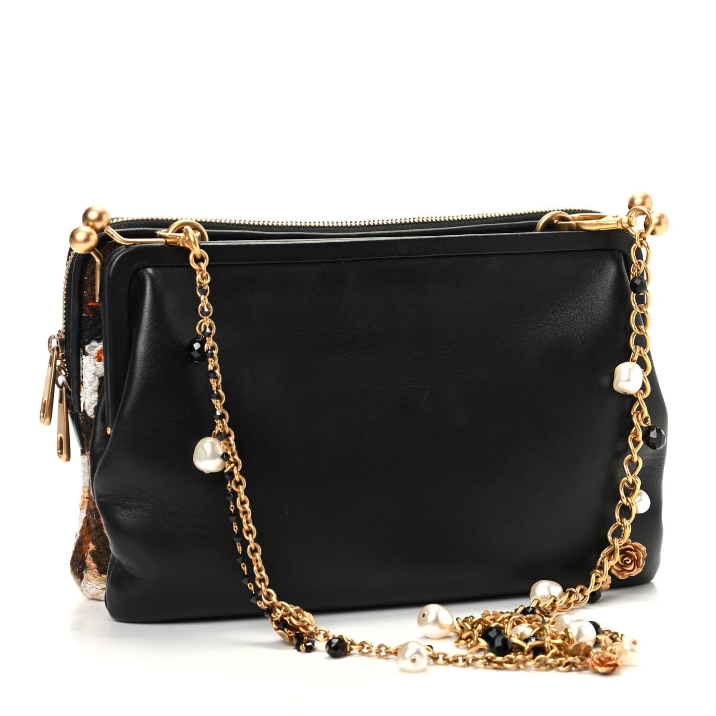 Calfskin Printed Clutch Black Multicolor