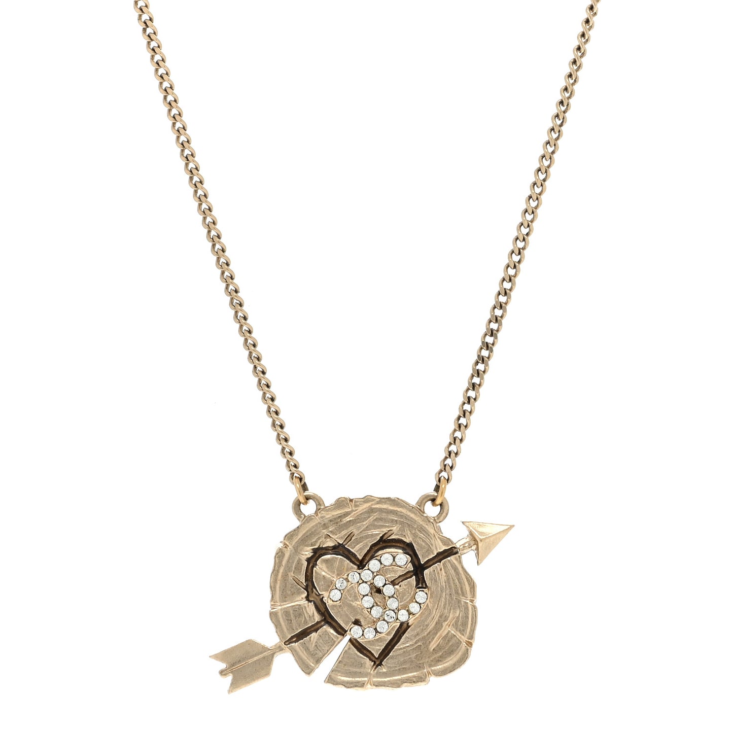 Crystal Heart Arrow Short Necklace Gold