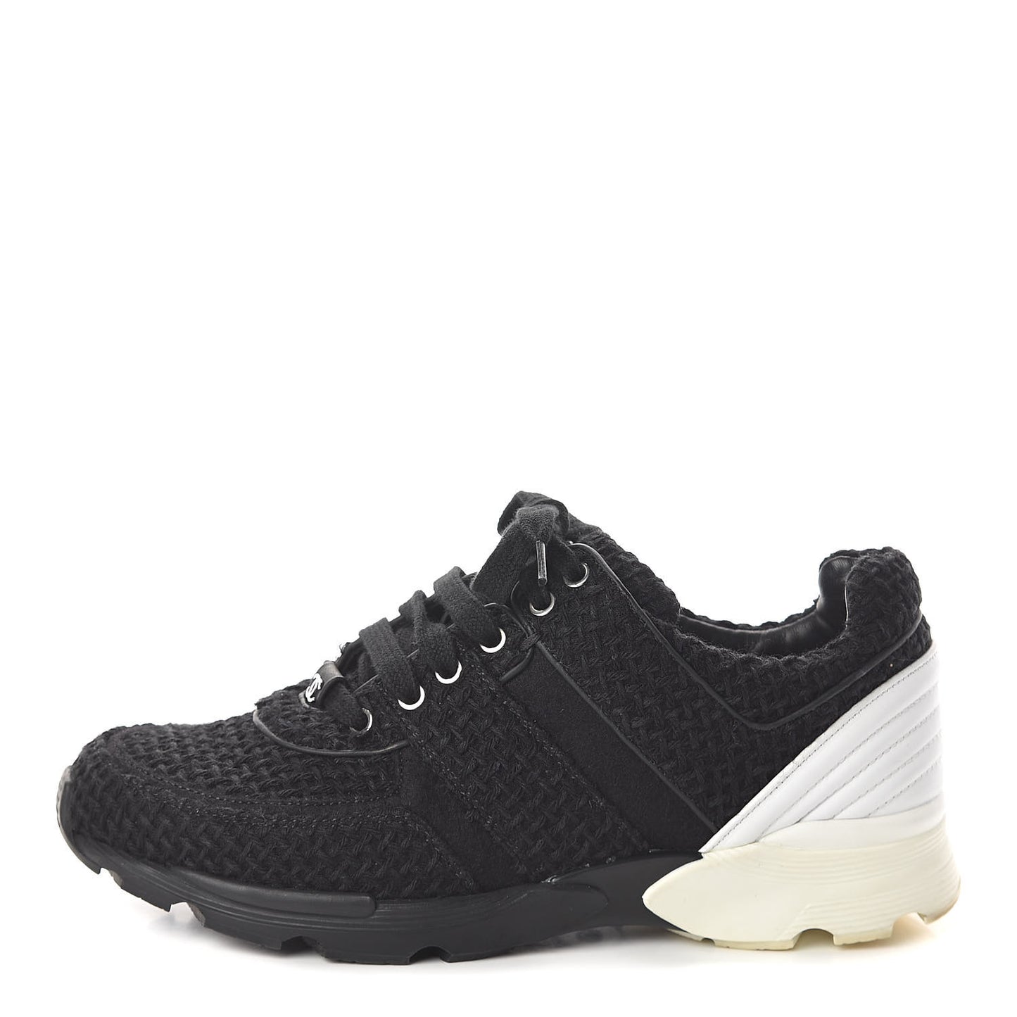 Tweed Calfskin Sneakers 39 Black White