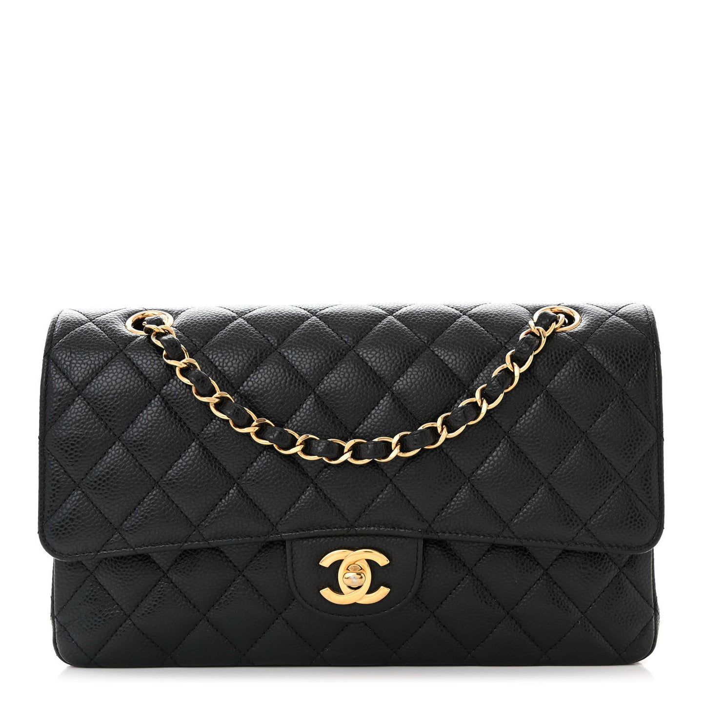 Caviar Quilted Medium Double Flap Black