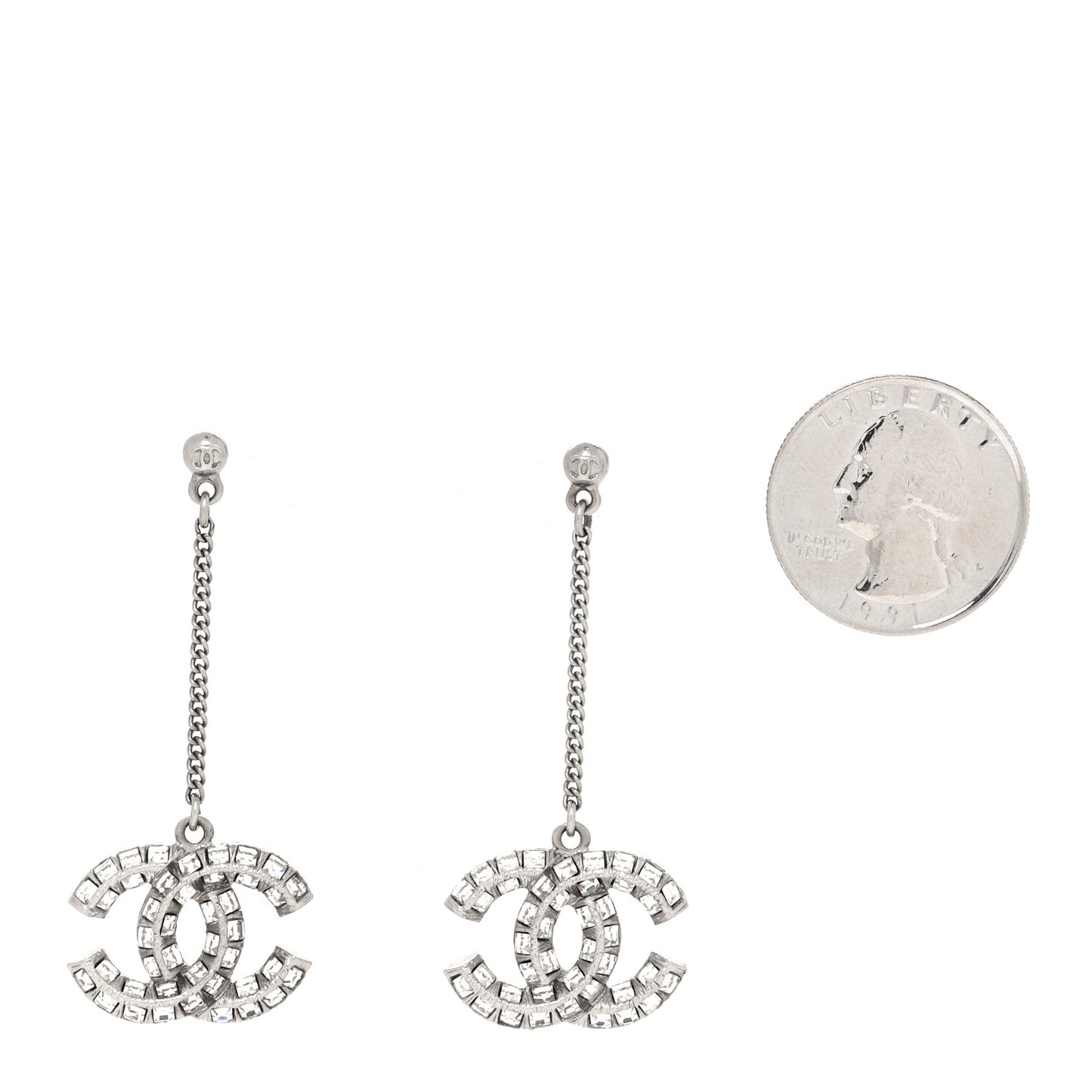 Baguette Crystal CC Drop Earrings Silver