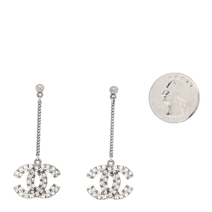 Chanel Baguette Crystal CC Drop Earrings Silver 2 of 3
