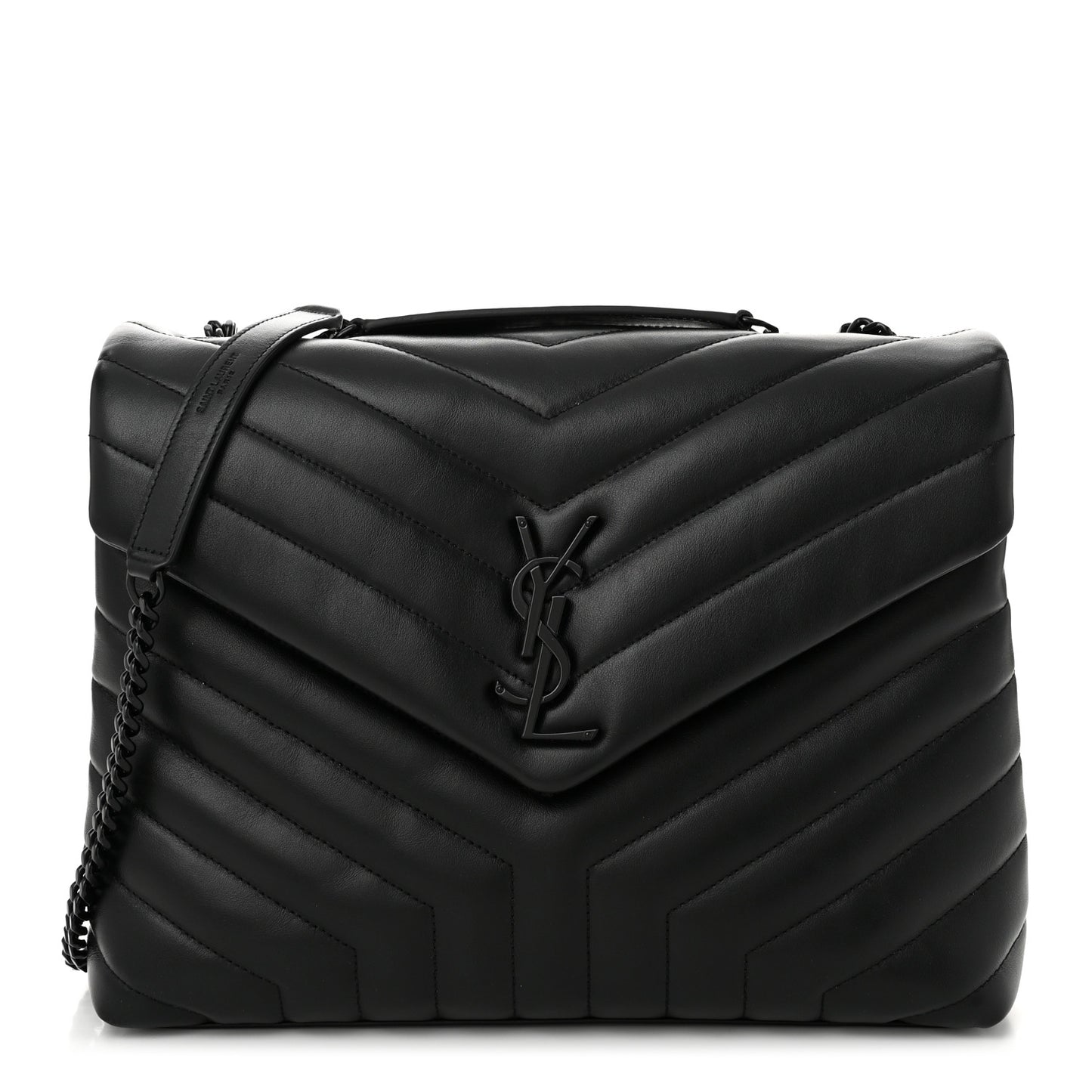 Calfskin Y Quilted Monogram Monochrome Medium Loulou Chain Satchel Black