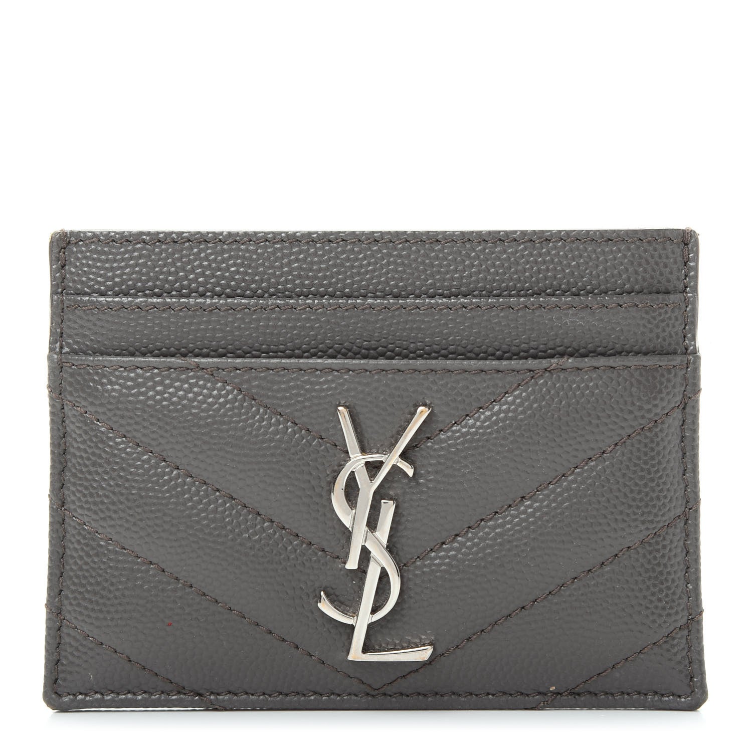 Saint Laurent Grain De Poudre Matelasse Chevron Monogram Credit Card Case Coal 1 of 5