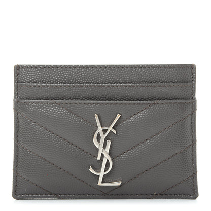 Saint Laurent Grain De Poudre Matelasse Chevron Monogram Credit Card Case Coal 1 of 5