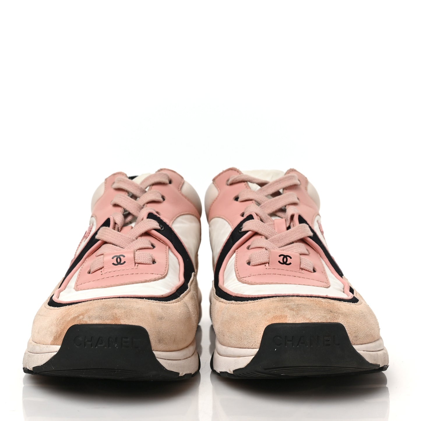 Nylon Lambskin Suede Calfskin CC Sneakers 38 Pink White Black